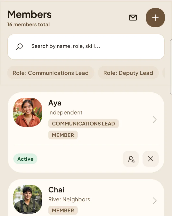 Members header with the Invitations and plus actions.